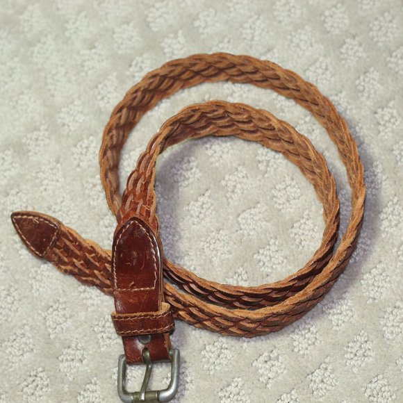 Vintage 90's Limited Cognac Woven Leather Belt - Picture 1 of 4